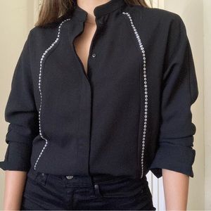 Mango Black Long Blouse Shirt with silver metal